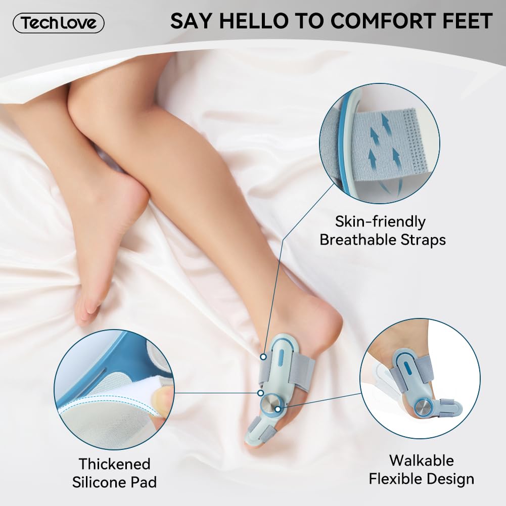 Tech Love Bunion Corrector for Women & Men, Adjustable Knob Double Correction Separator for Big Toe Relief Bunion Splints Hammer Toe Straightener with Silicone Pad Comfortable Effective, 2PCS