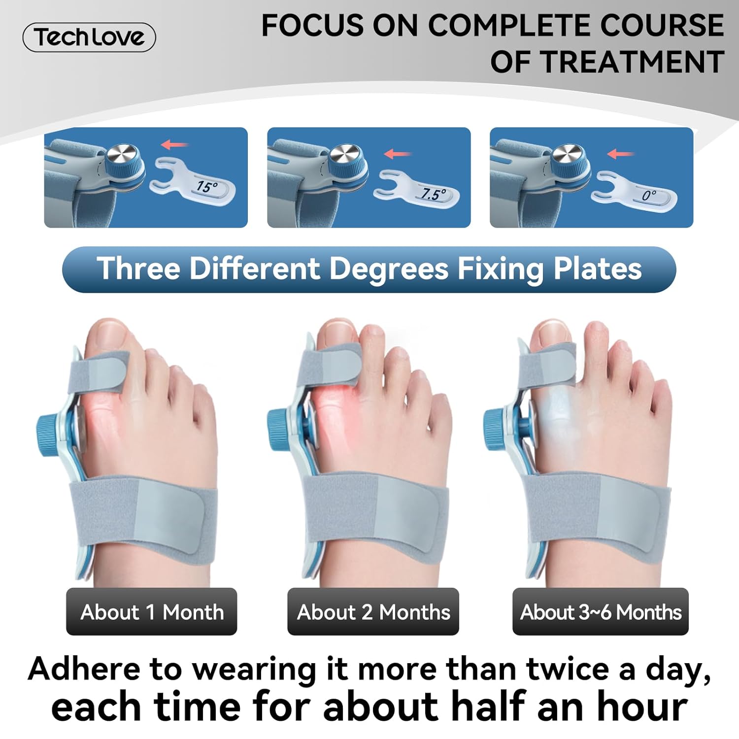 Tech Love Bunion Corrector for Women & Men Comfortable, Effective Double Correction Adjustable Knob Orthopedic for Big Toe Relief Bunion Splints Hammer Toe Straightener with Silicone Pad, 1PCS