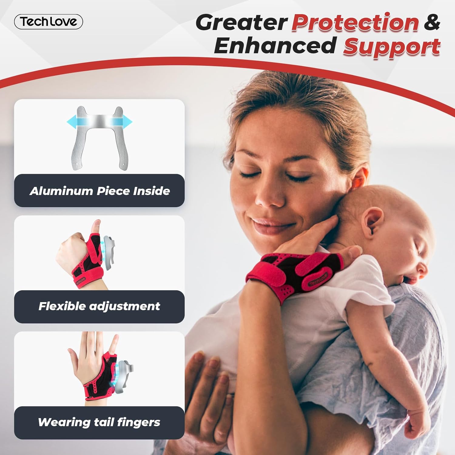 Tech Love Thumb Brace, Wrist and Thumb Support, Thumb Brace Right Left Hand and Pinky Finger Splint, Thumb Spica Splint for Pain Relief for CMC, CMP, De Quervain's Tendonitis, Trigger Thumb