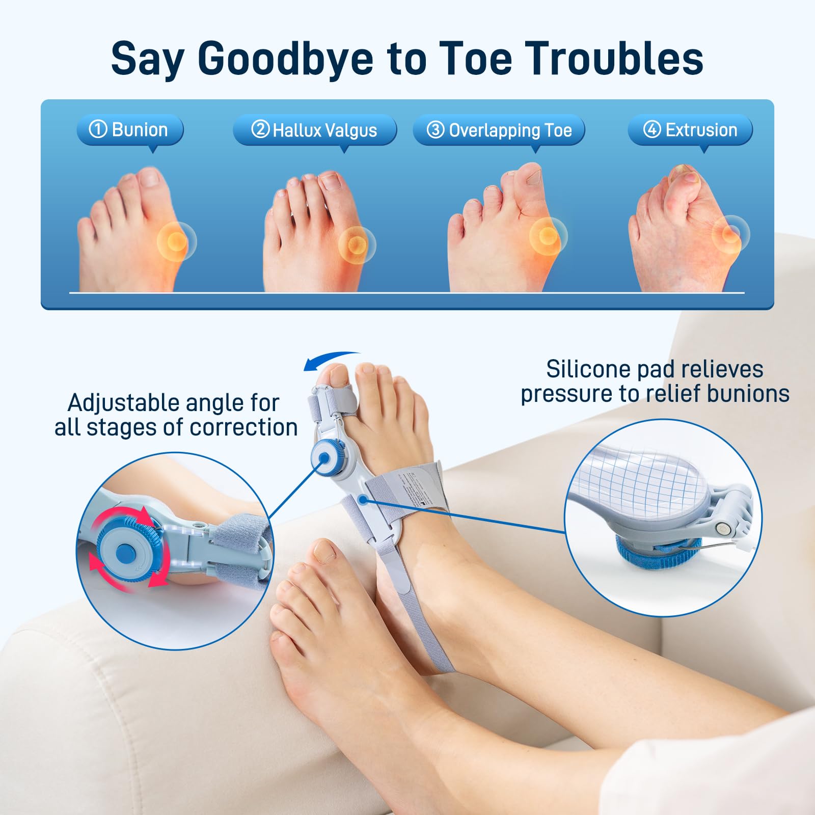 Tech Love Bunion Corrector Women Men Adjustable Knob Bunion Relief Orthopedic Toe Straightene