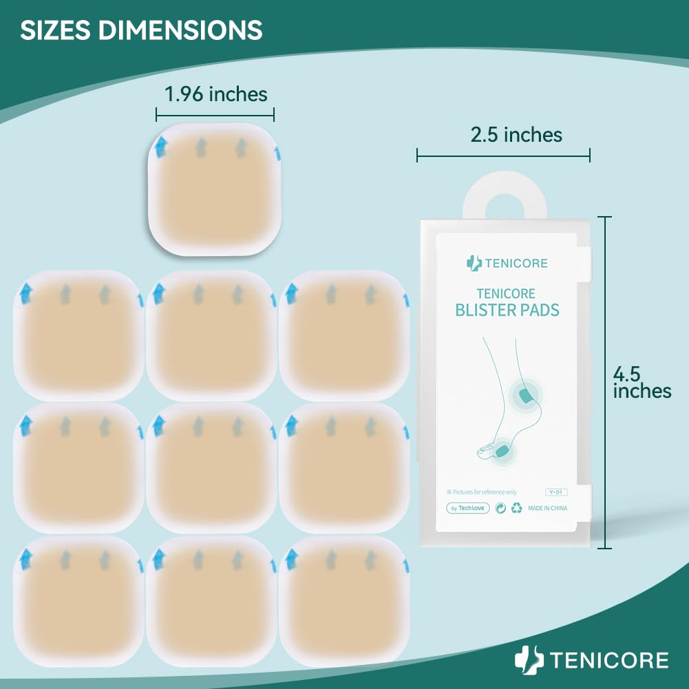 TENICORE Ballenschoner. Linderung von Ballenzehen. Blisterpads für Damen und Herren. Hydrokolloid-Verbände. Zehen- und Fuß-Hornschutzpolster. Sohlen- und Fersenpolster. Wasserdicht. Dünn. 10 Stück 